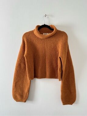 AMUR Jaco Ribbed Turtleneck Sweater in Copper Lambswool Knit Pullover Cropped